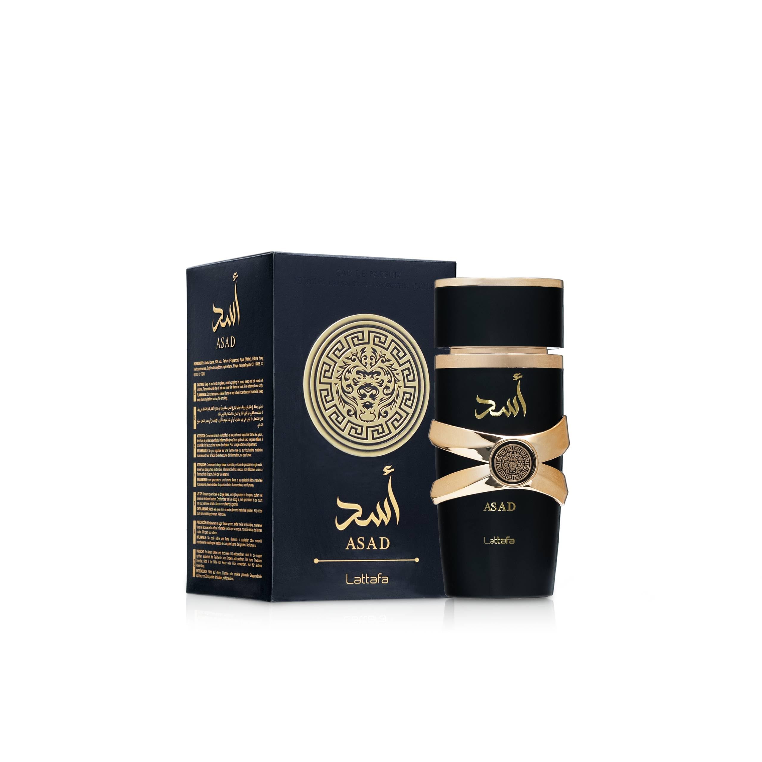 Lattafa Asad bottle close-up highlights the refined cap.