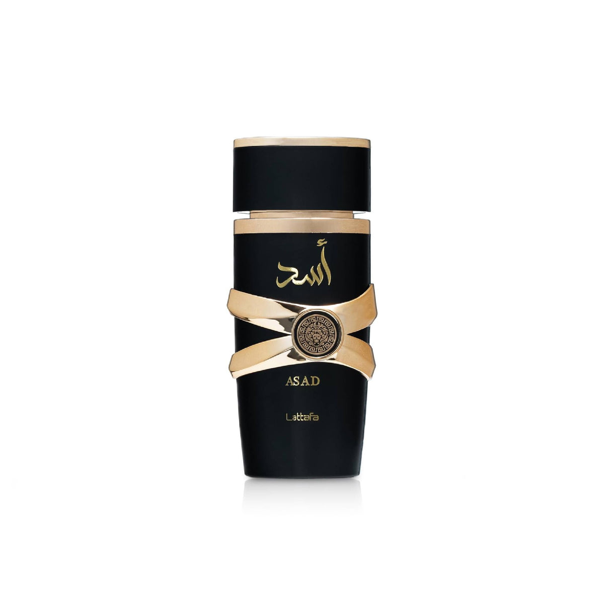 Lattafa Asad bottle closeup showing refined oud‑musk presence for everyday prestige