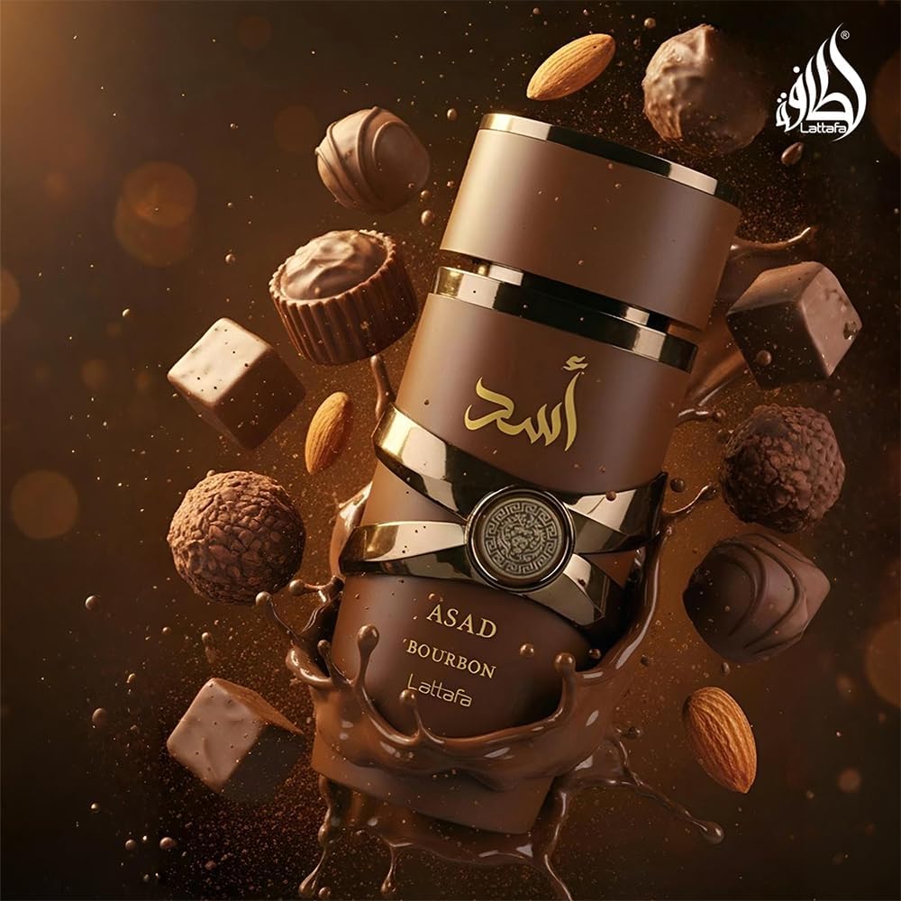 Lattafa Asad Bourbon heart notes cacao and nutmeg closeup