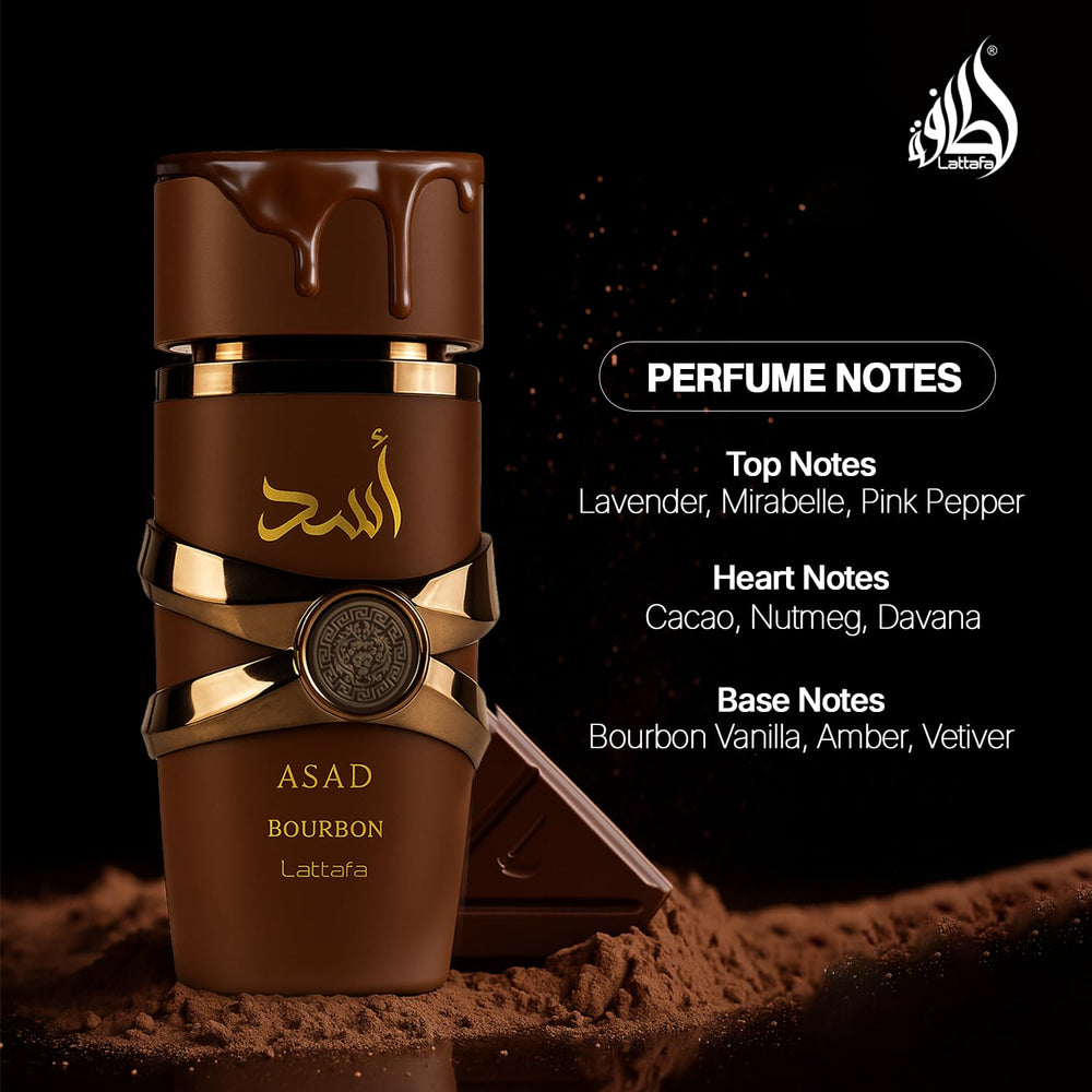 Lattafa Asad Bourbon packaging box, unboxing appeal for gifting and display