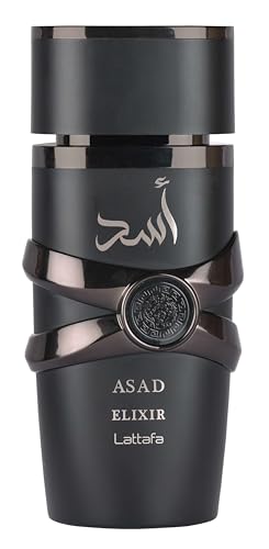 Lattafa Asad Elixir EDP heart notes highlight tobacco and cedarwood warmth
