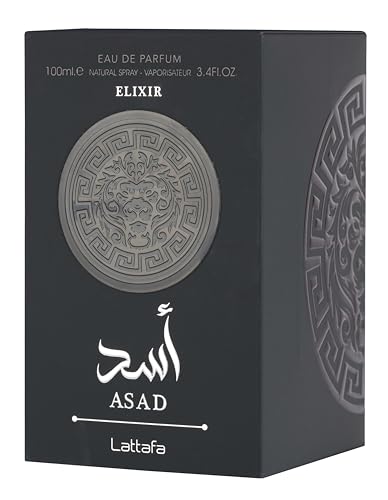 Lattafa Asad Elixir EDP top notes opening with pink pepper, saffron, grapefruit