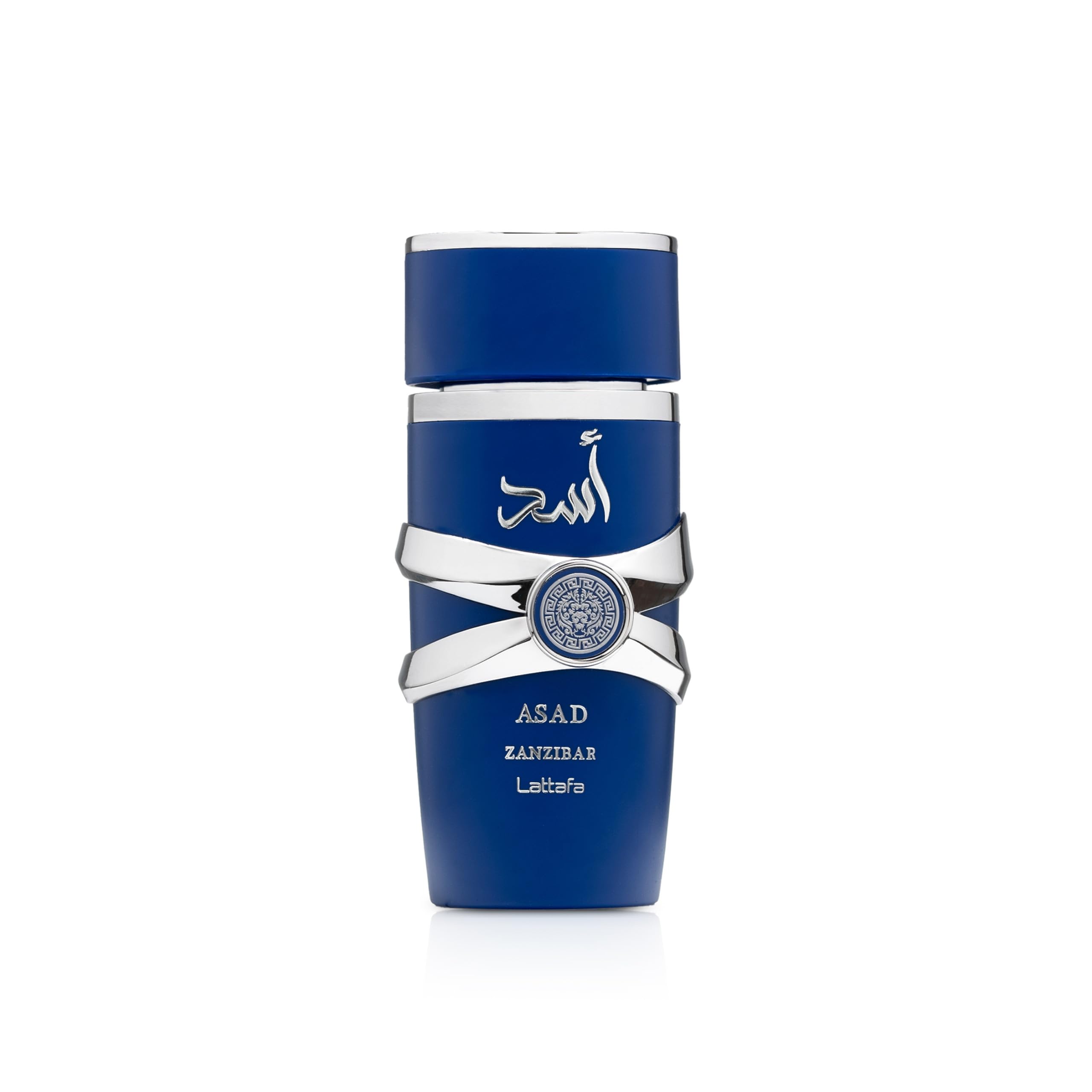 Lattafa Asad Zanzibar bottle close-up highlighting spicy notes and coconut hints for everyday wear