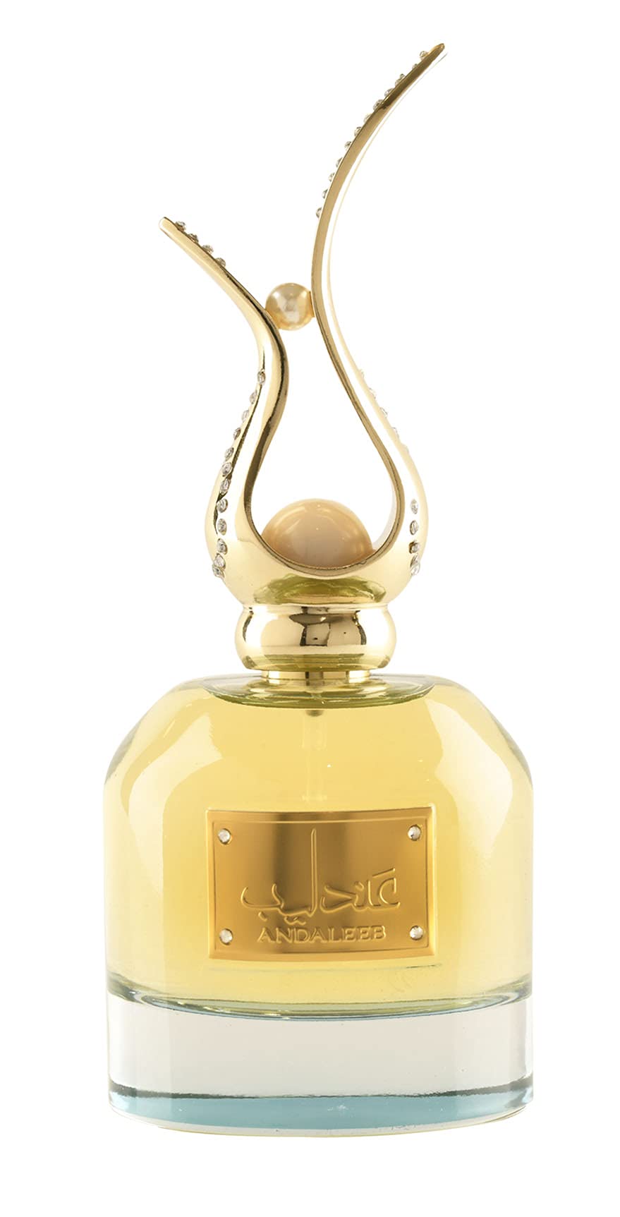 Lattafa Asdaaf Andaleeb label close-up highlighting refined fragrance branding.