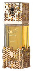 Lattafa Atheeri bottle front view showing unisex elegance for daily wear