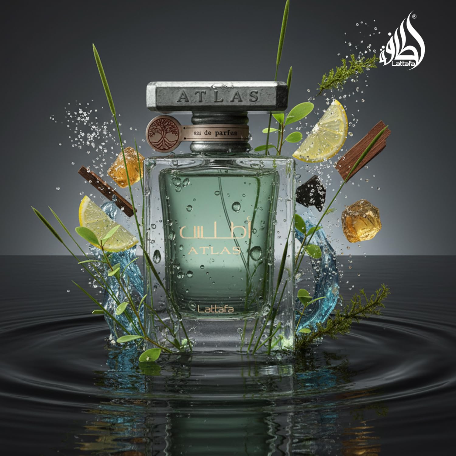 Lattafa Atlas bottle texture detail highlights premium aesthetic and premium feel.