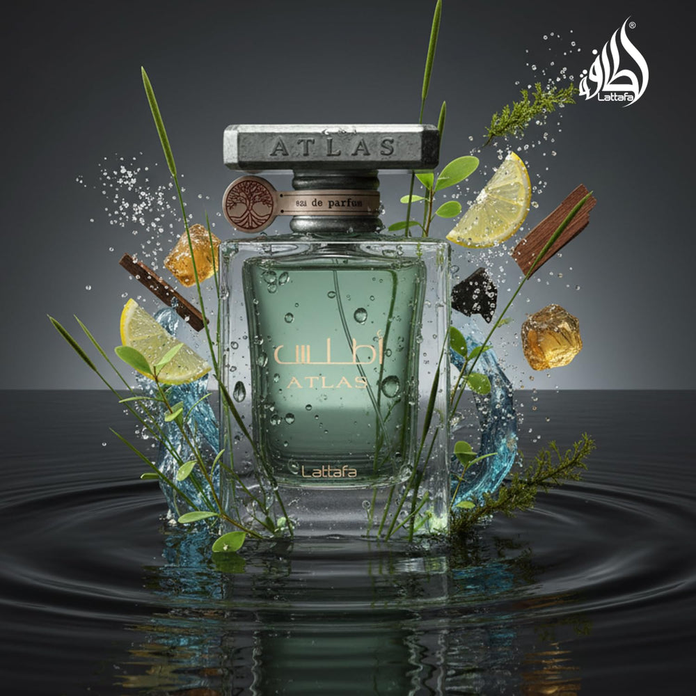 Lattafa Atlas bottle texture detail highlights premium aesthetic and premium feel.