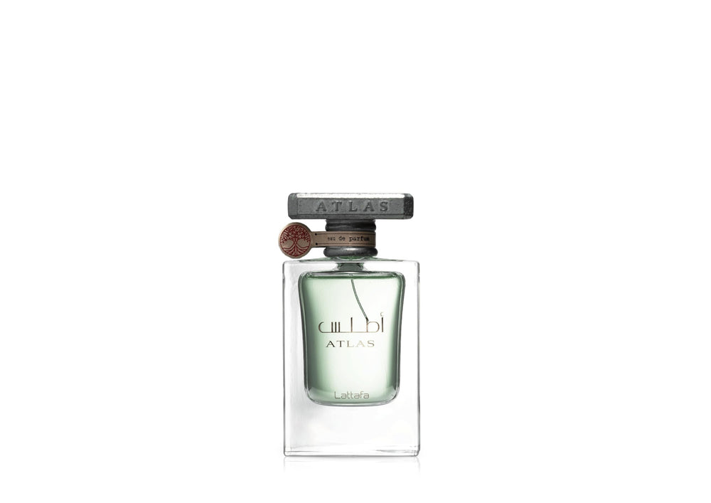 Lattafa Atlas bottle with spray nozzle highlighting unisex design and versatility.