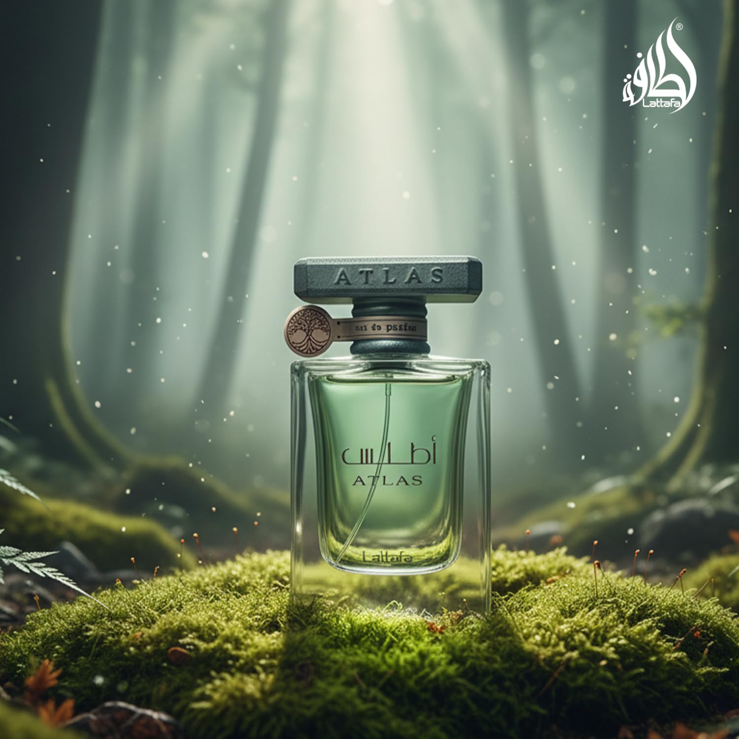 Lattafa Atlas label design hints at marine freshness for everyday use.