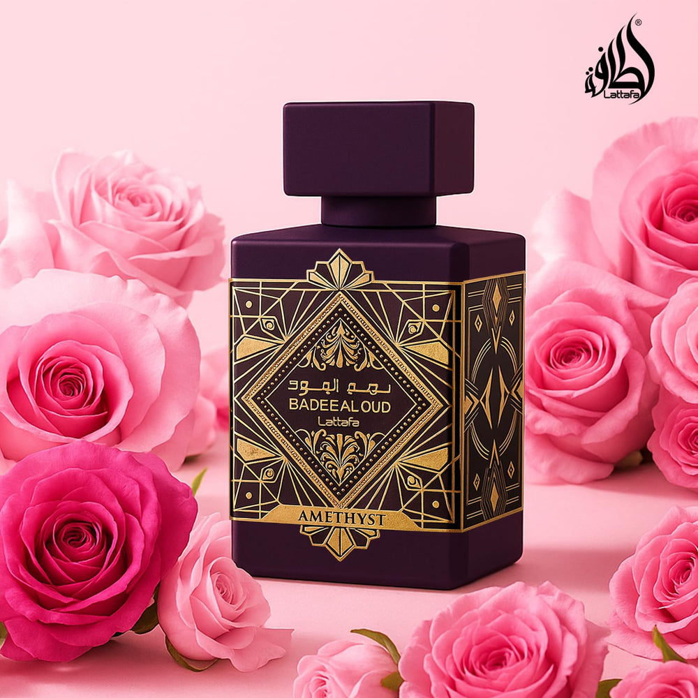 Amber glow of Lattafa Bade'e Al Oud Amethyst under lighting