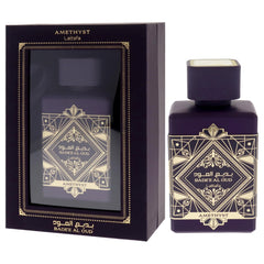 Lattafa Bade'e Al Oud Amethyst packaging box presents gifting-ready presentation.
