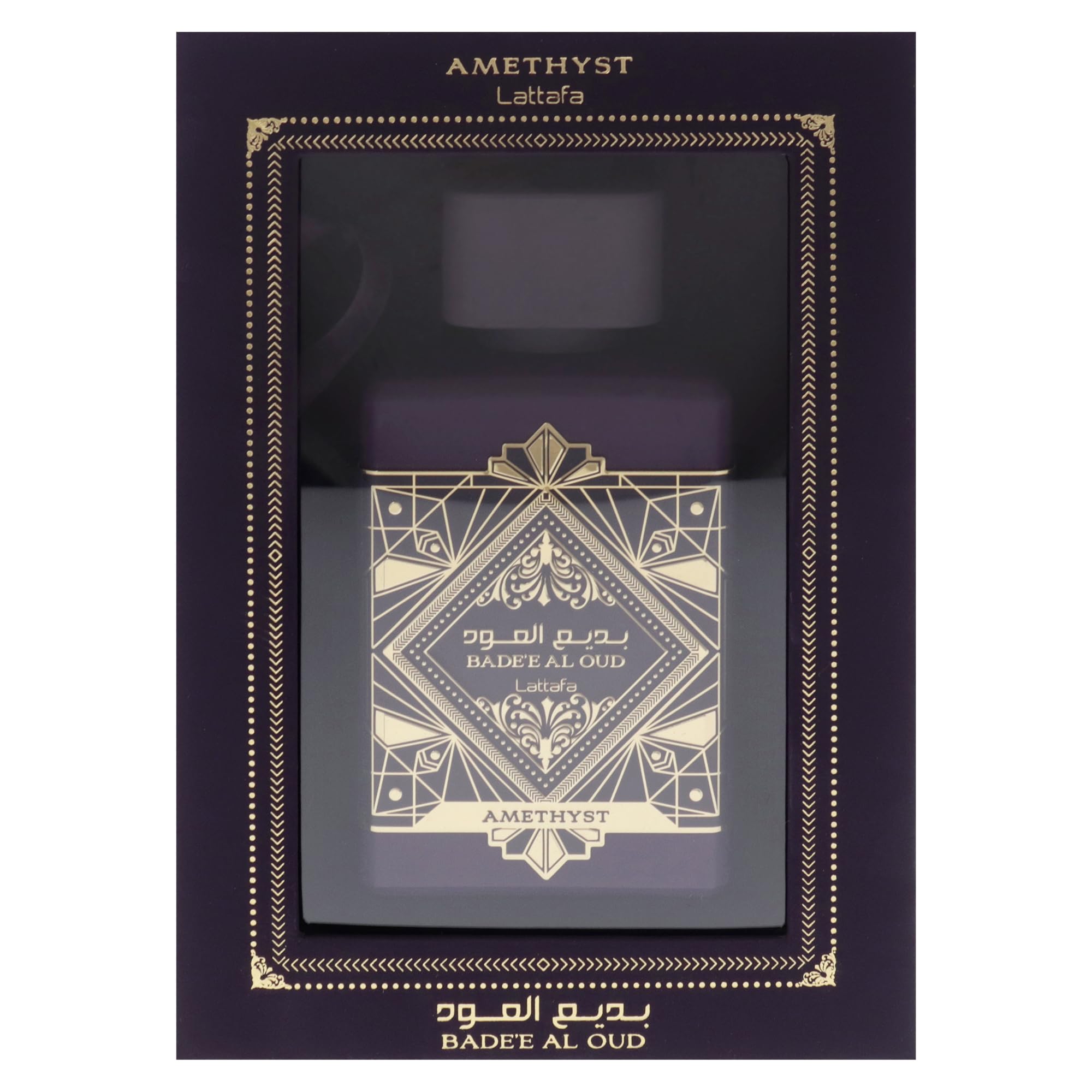 Lattafa Bade'e Al Oud Amethyst rose-heart detail suggests floral elegance and romance.