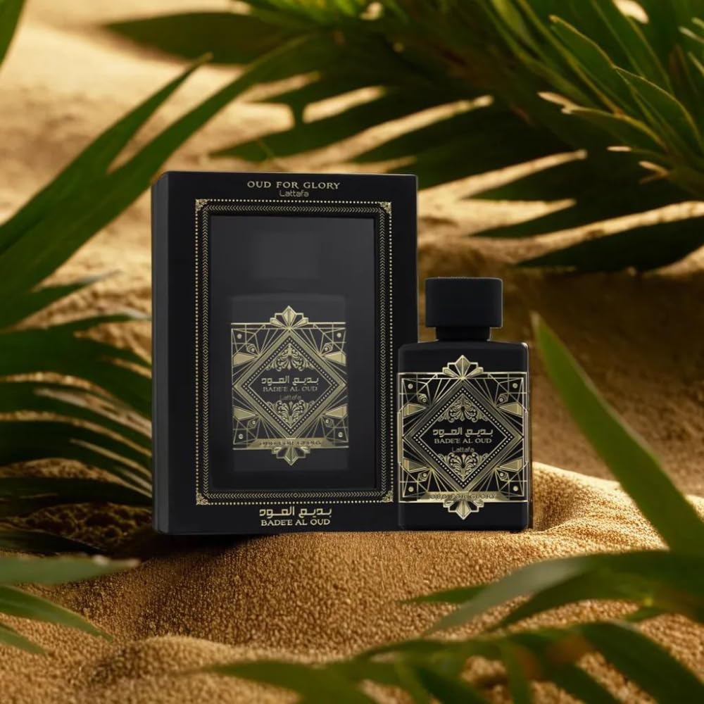 Lattafa Bade’e Al Oud cap detail highlights premium bottle design.