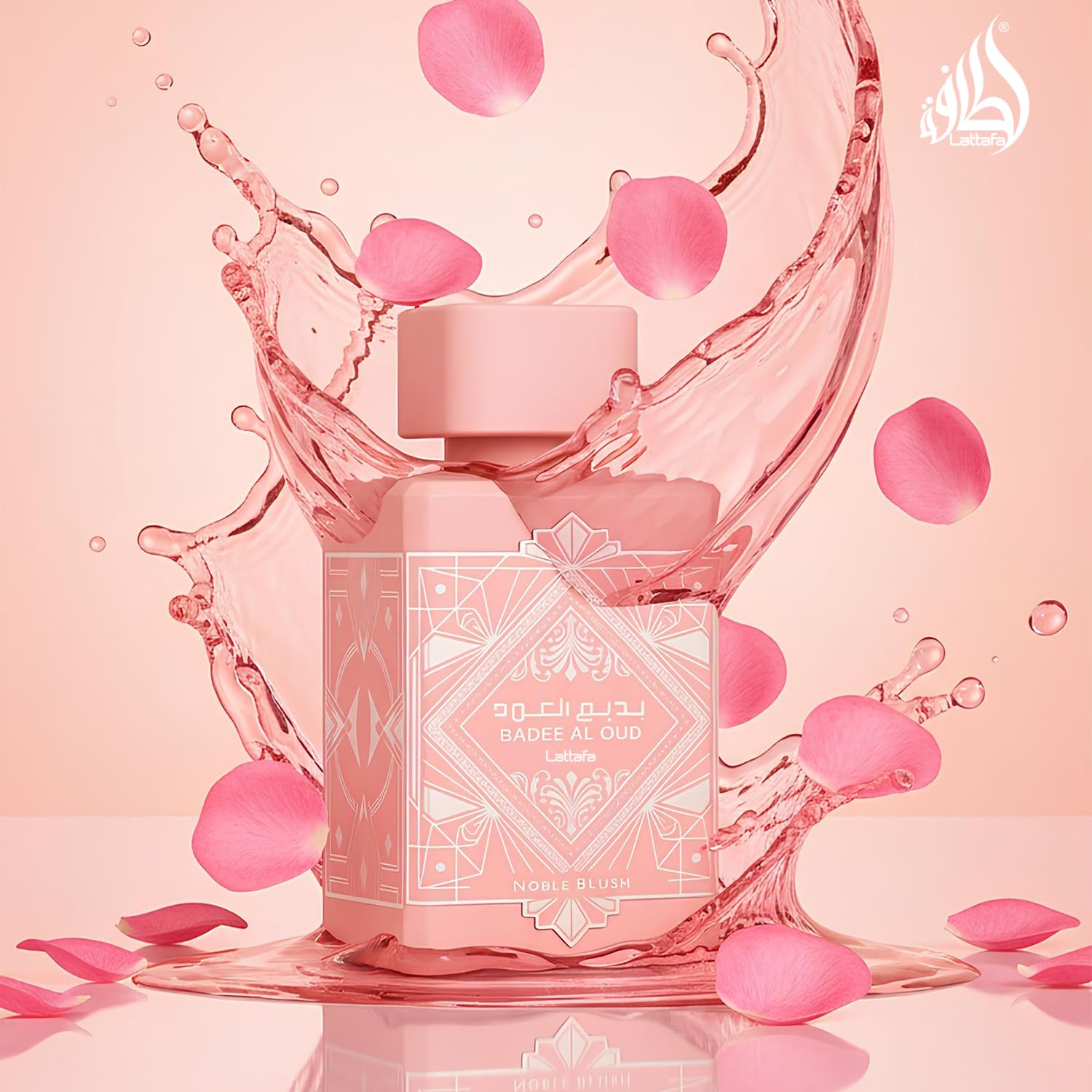 Lattafa Bade'e Al Oud Noble Blush luxury perfume with dreamy sweetness