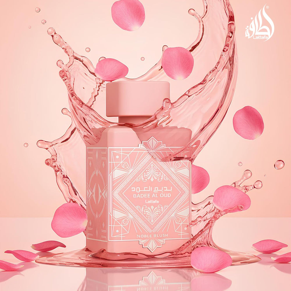 Lattafa Bade'e Al Oud Noble Blush luxury perfume with dreamy sweetness