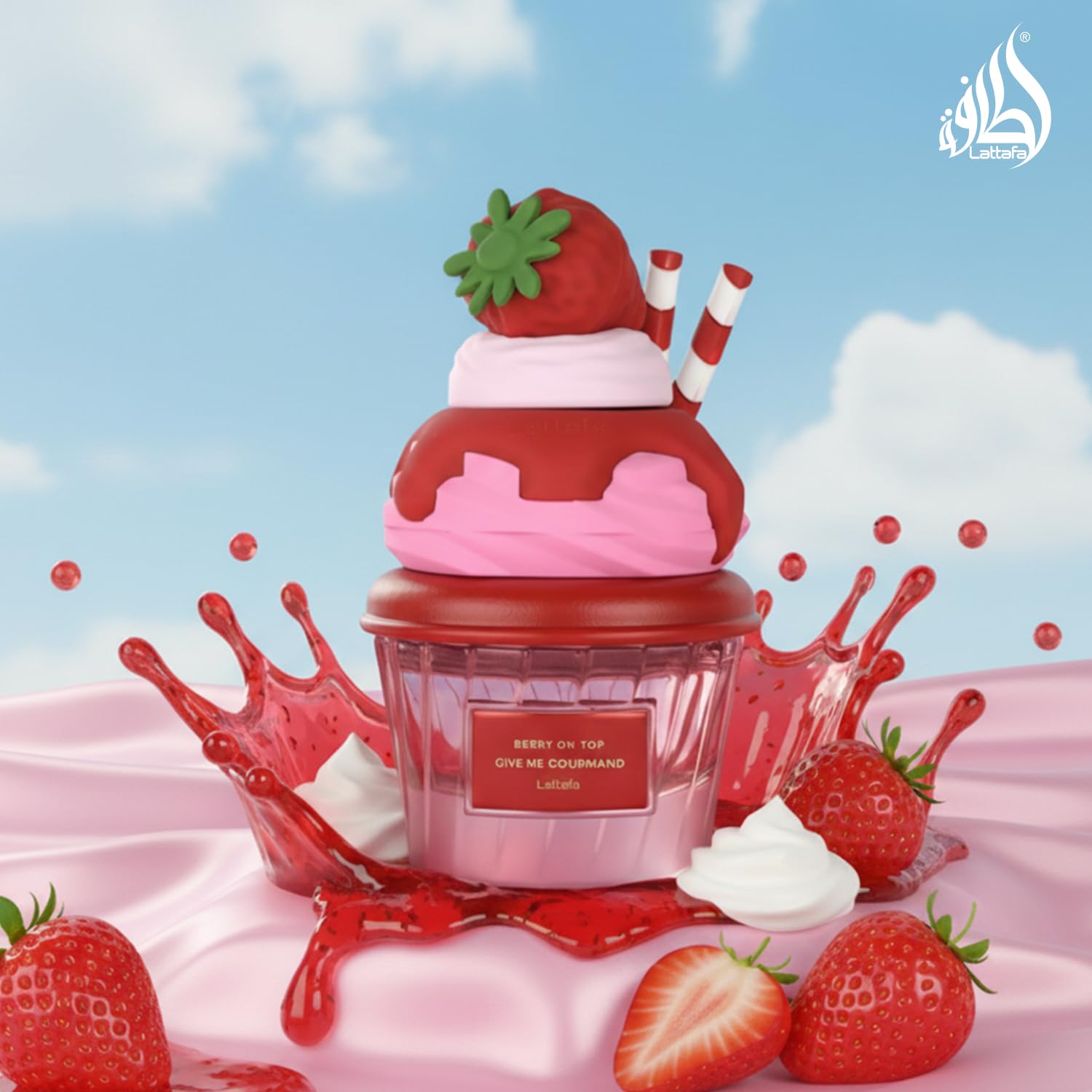 Lattafa Berry On Top vanilla cream note close-up, creamy facet