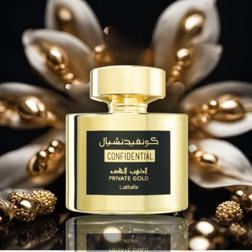 Lattafa Confidential Private Gold lifestyle shot, versatile for men and women.