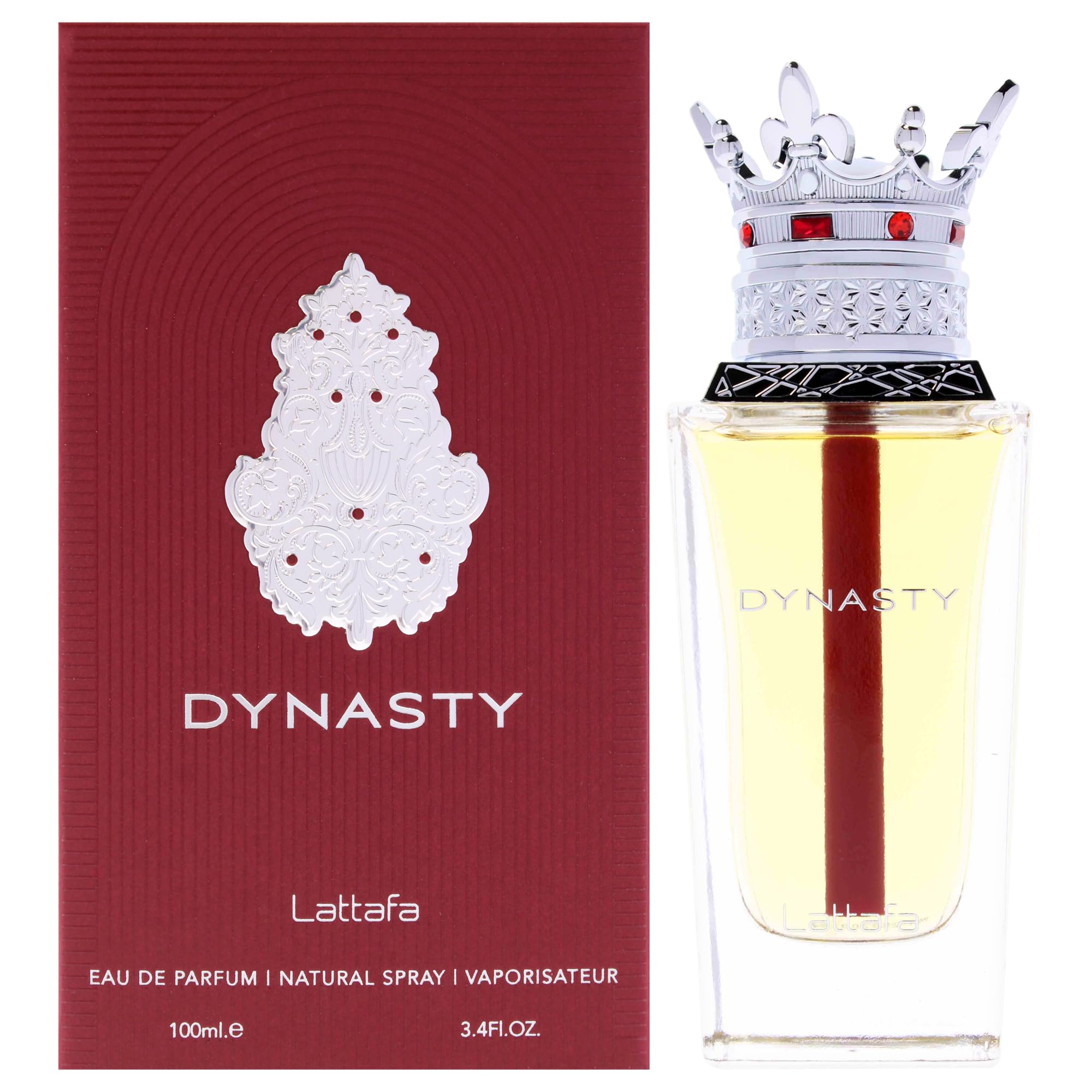 Lattafa Dynasty bottle front showing fresh, spicy aroma for daily wear