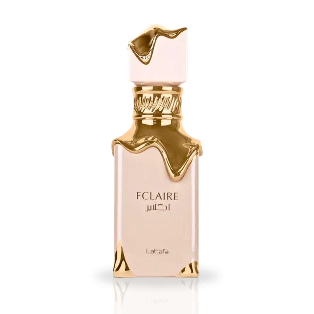 Lattafa Eclaire bottle closeup highlighting premium design.