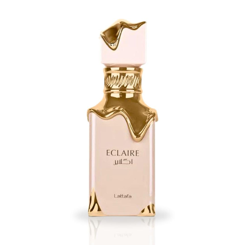 Lattafa Eclaire bottle closeup highlighting premium design.