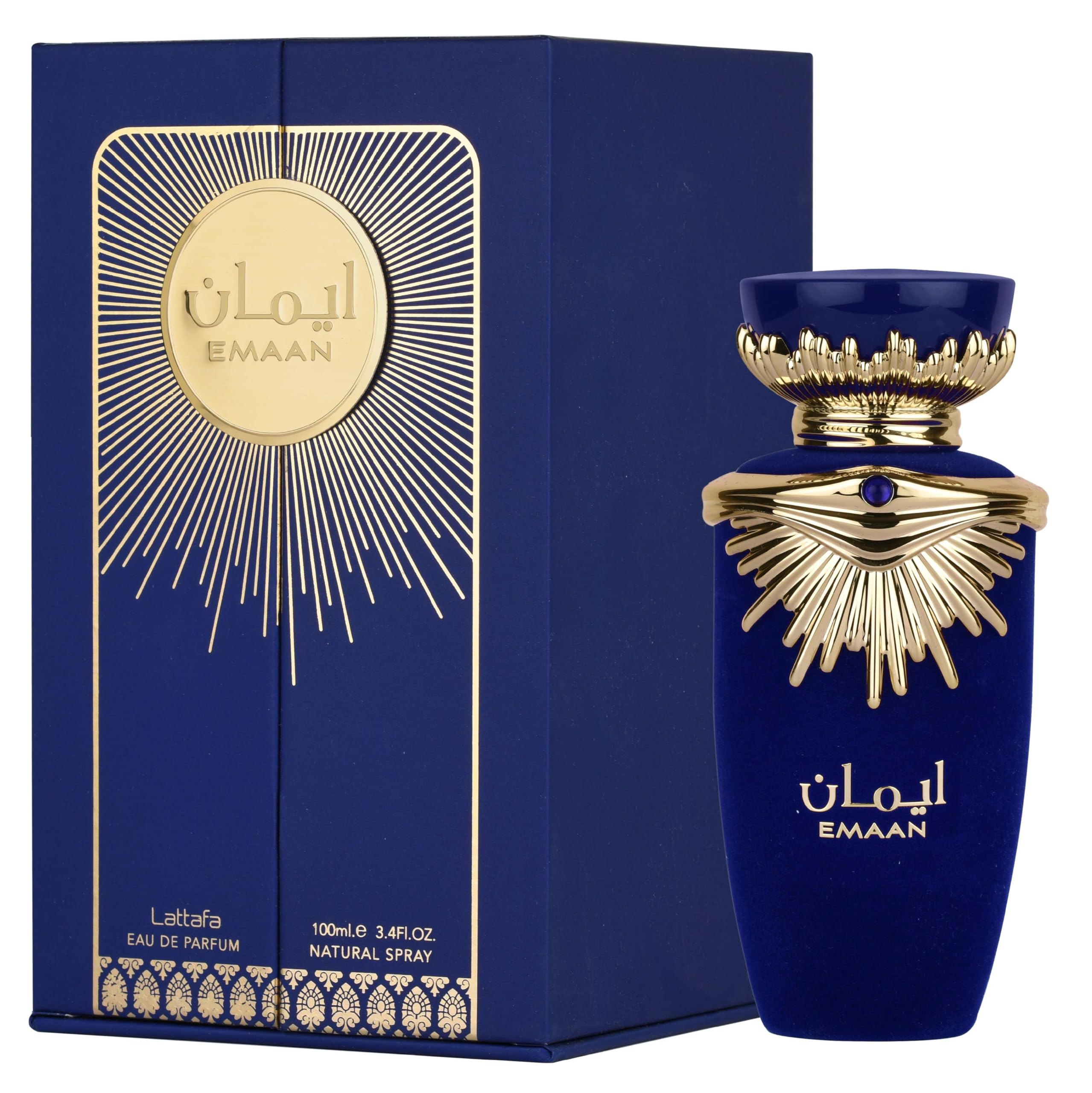 Lattafa Emaan bottle side view showing balanced presence.