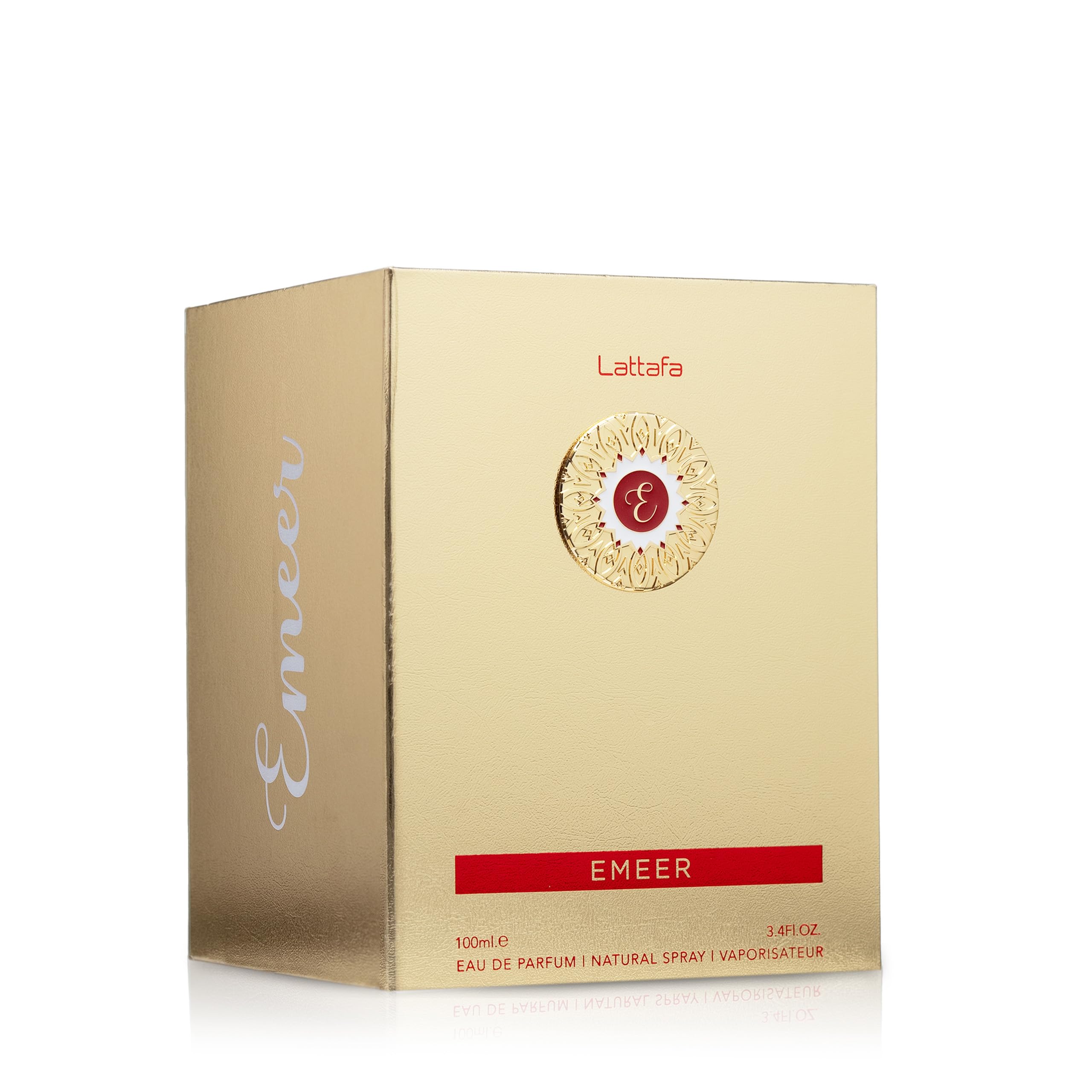 Lattafa Emeer spray nozzle dispensing a versatile scent for daily use.