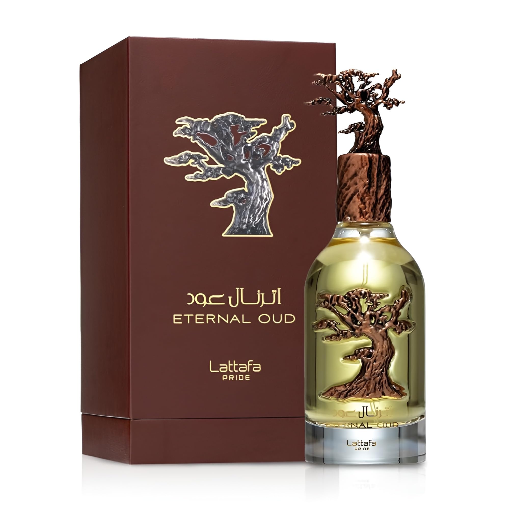 Lattafa Eternal Oud cap closeup, showcasing craftsmanship and gift-worthy presentation.