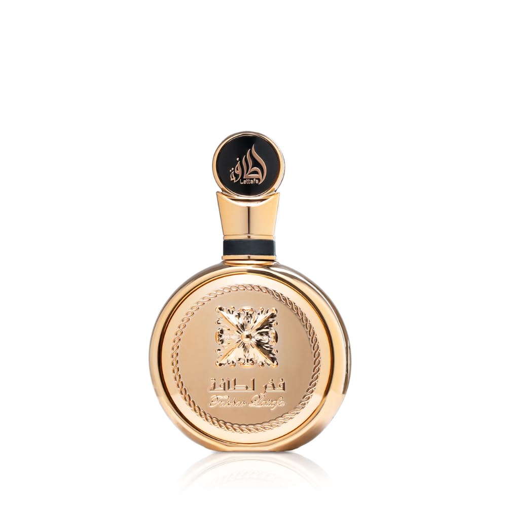 Lattafa Fakhar Gold Extrait bottle front view, long-lasting fragrance for everyday wear