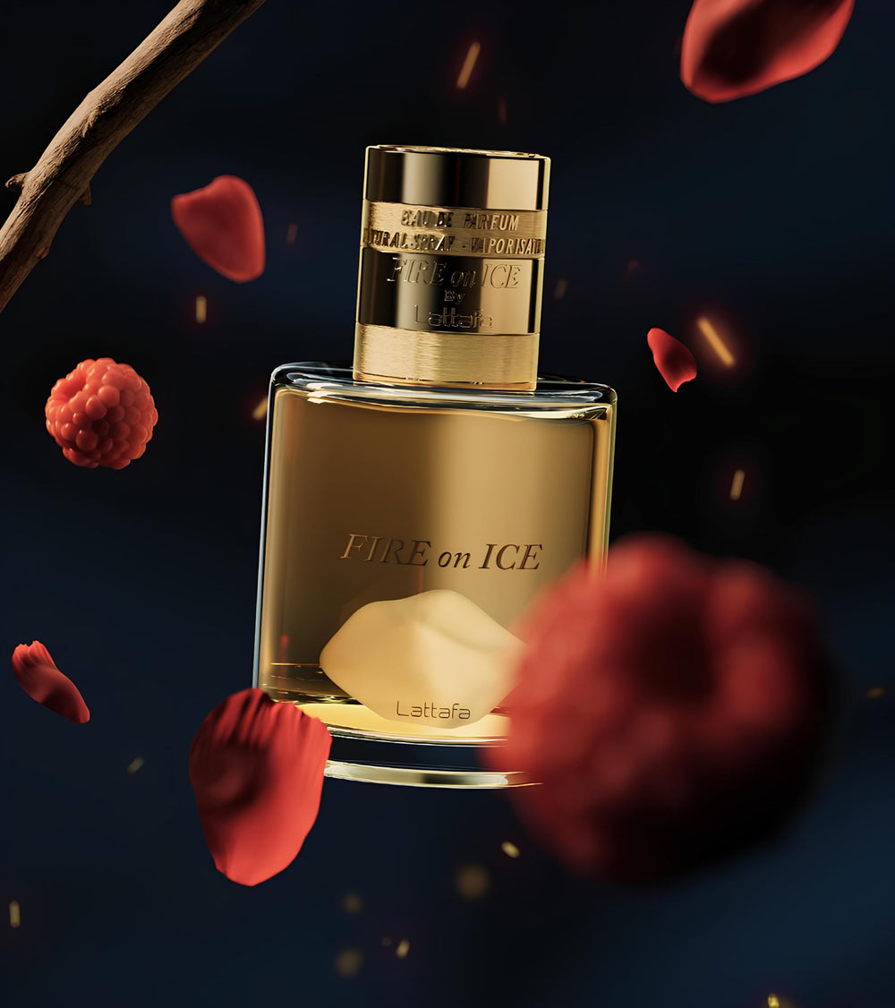 Lattafa Fire On Ice display area, attractive centerpiece fragrance.