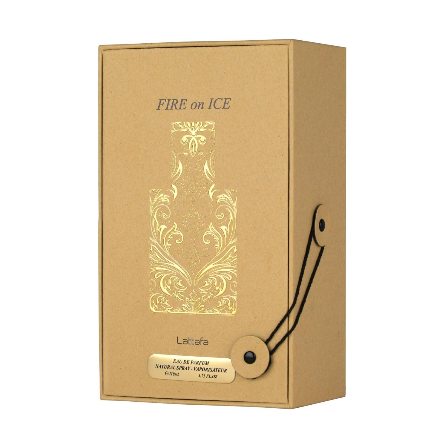 Lattafa Fire On Ice packaging box, elegant gift-ready presentation.