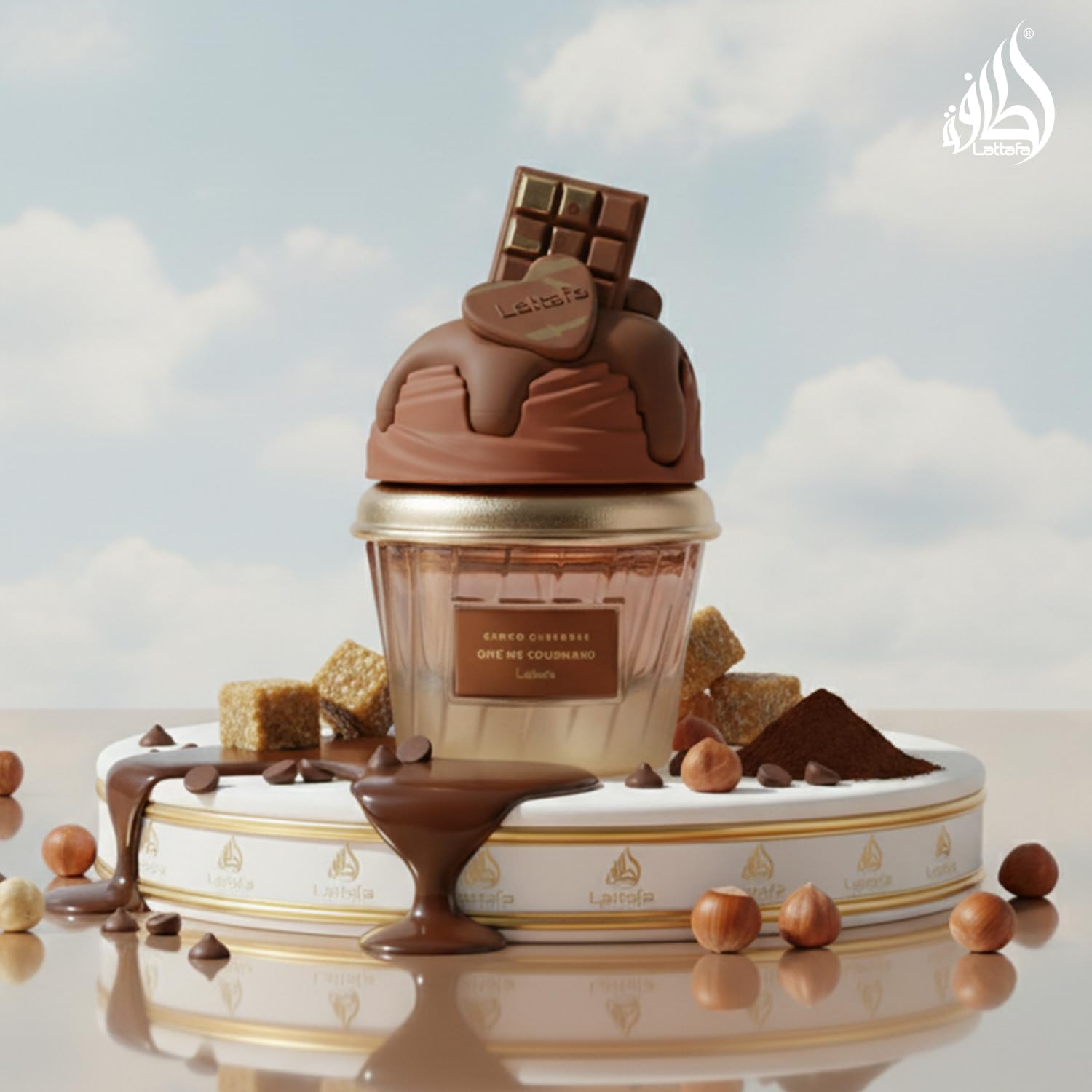 Lattafa Give Me Gourmand Choco Overdose label marks collectible branding.