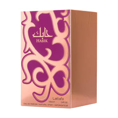 Lattafa Habik base notes: musk, dry amber, oakmoss delivering lasting warmth and depth.