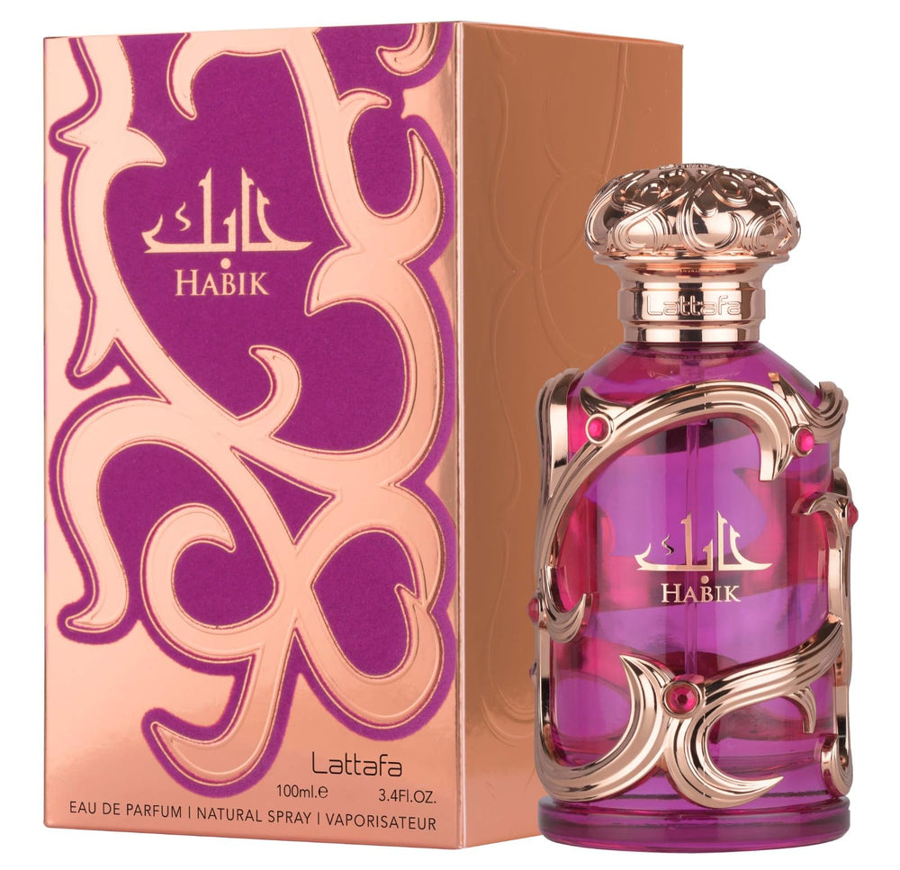 Lattafa Habik heart notes: jasmine, lily of the valley, freesia for elegant floral charm.