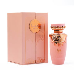Lattafa Haya EDP heart notes rose close-up, showcasing floral romance.