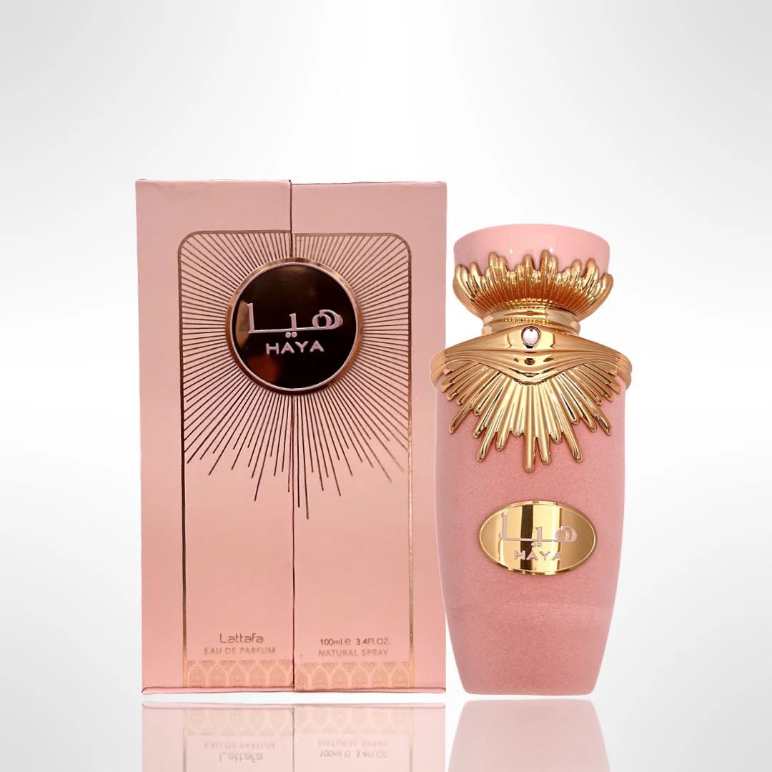 Lattafa Haya EDP close-up of top notes citrus, ideal for daytime wear.