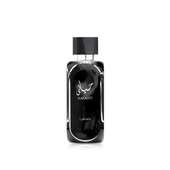 Lattafa Hayaati bottle front view, premium woody aroma for daily wear.