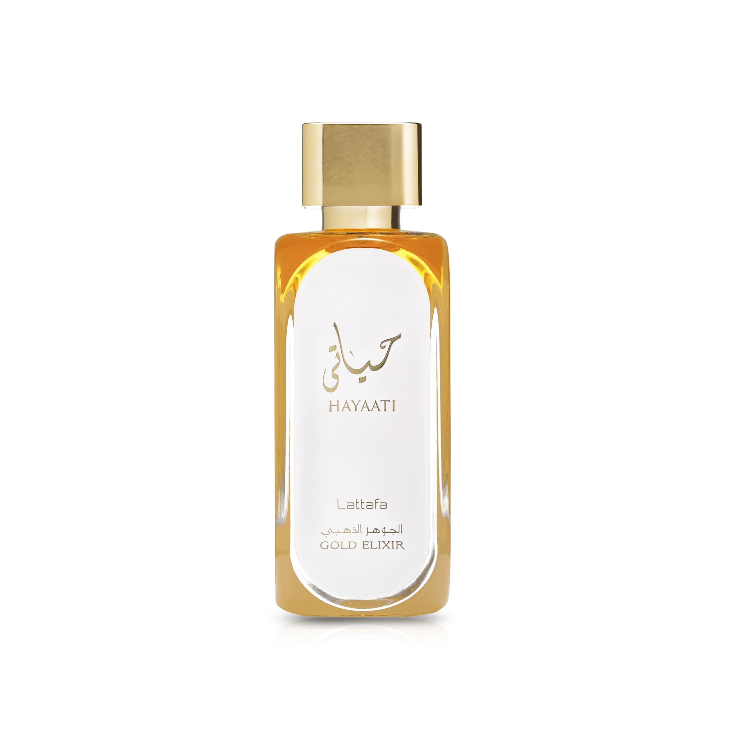 Lattafa Hayaati Gold Elixir bottle on display, epitomizing luxury for everyday wear