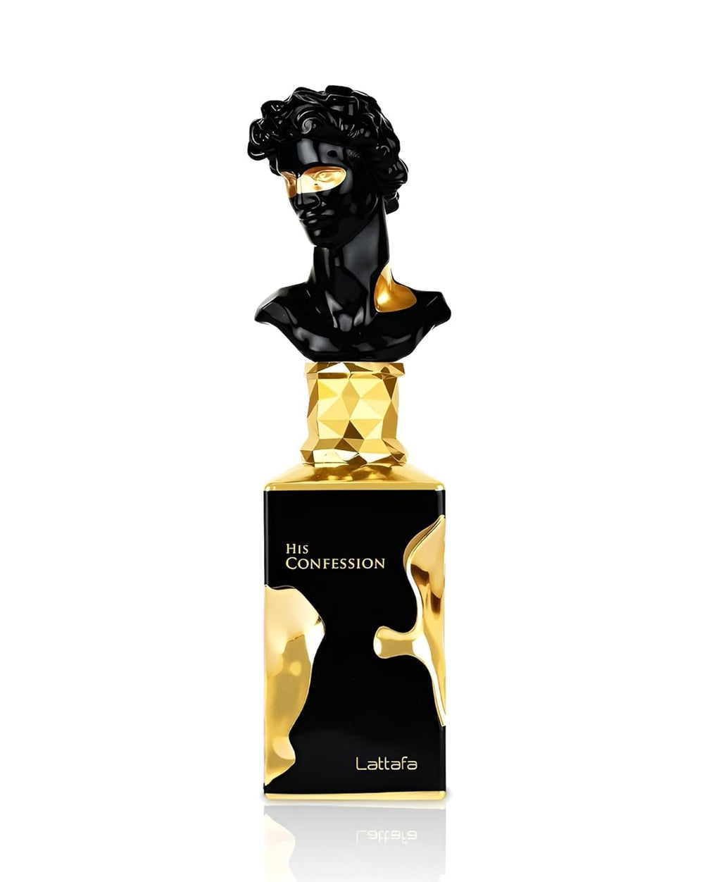 Lattafa His Confession bottle front view for confident daytime wear.