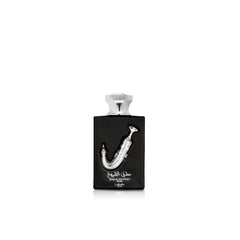 Lattafa Ishq Al Shuyukh Silver bottle front view, unisex scent for everyday wear.