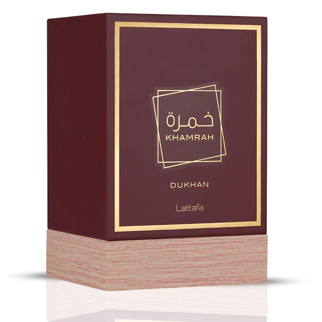 Lattafa Khamrah Dukhan cap close-up highlighting refined craftsmanship.