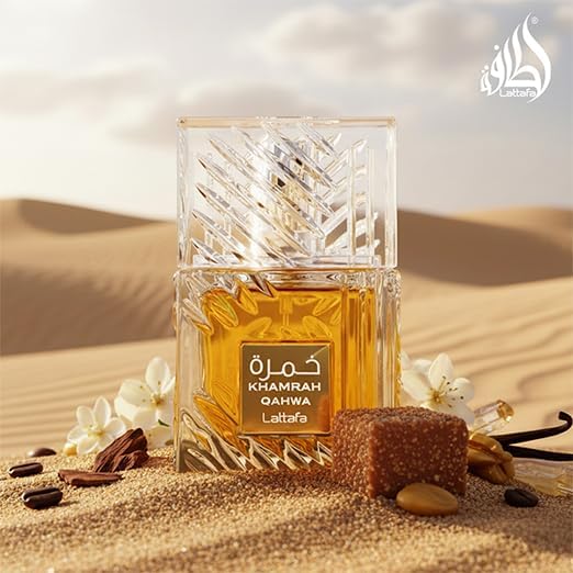 Lattafa Khamrah Qahwa coffee-base bottle conveys bold warmth for evenings