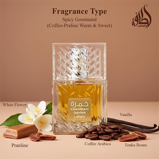 Lattafa Khamrah Qahwa packaging emphasizes premium presentation