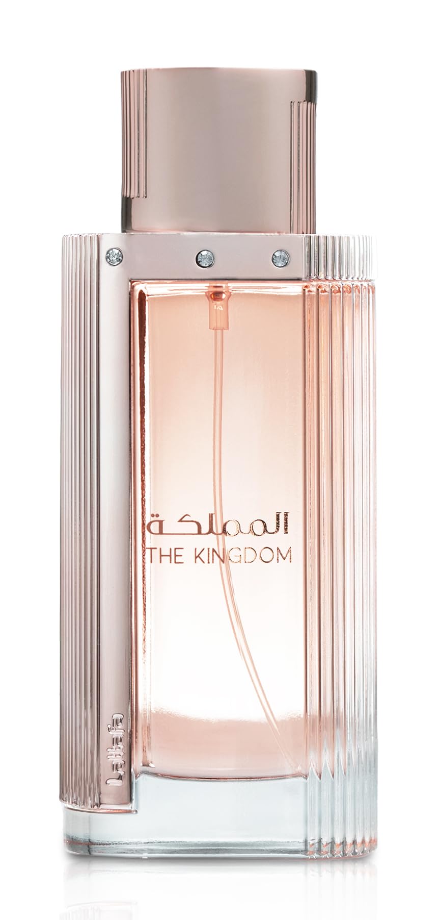 Lattafa The Kingdom bottle close-up—elegant design for statement fragrance lovers.