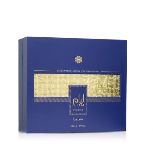 Lattafa Liam Blue Shine packaging box for premium unisex scent.
