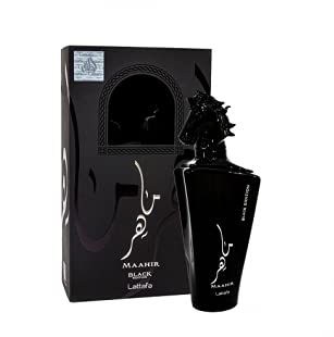 Lattafa Maahir Black Edition close-up of oud-inspired notes and warmth.