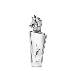 Lattafa Maahir Legacy bottle close-up for premium design.