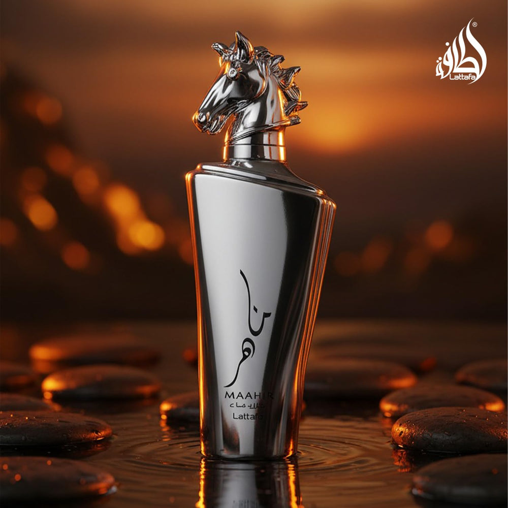 Lattafa Maahir Legacy spray bottle shown for daily wear.