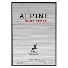 Lattafa Alpine Homme Sport box packaging suggests a refined gift-ready presentation.