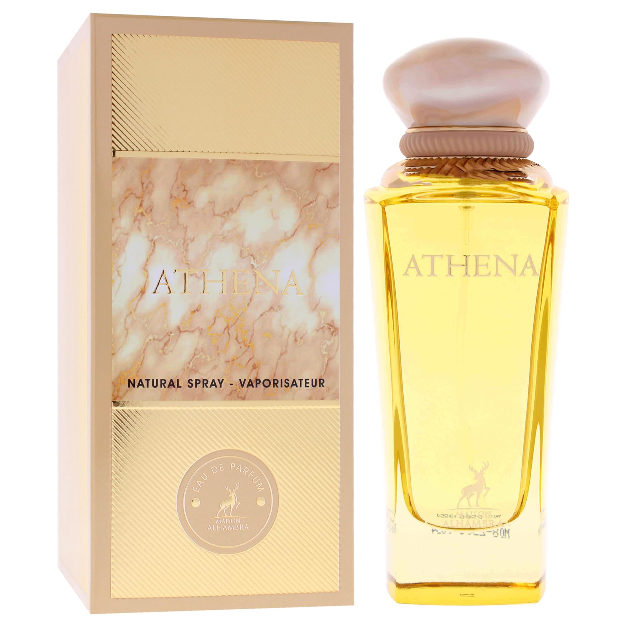 Lattafa Maison Alhambra Athena front label hints at premium fragrance.