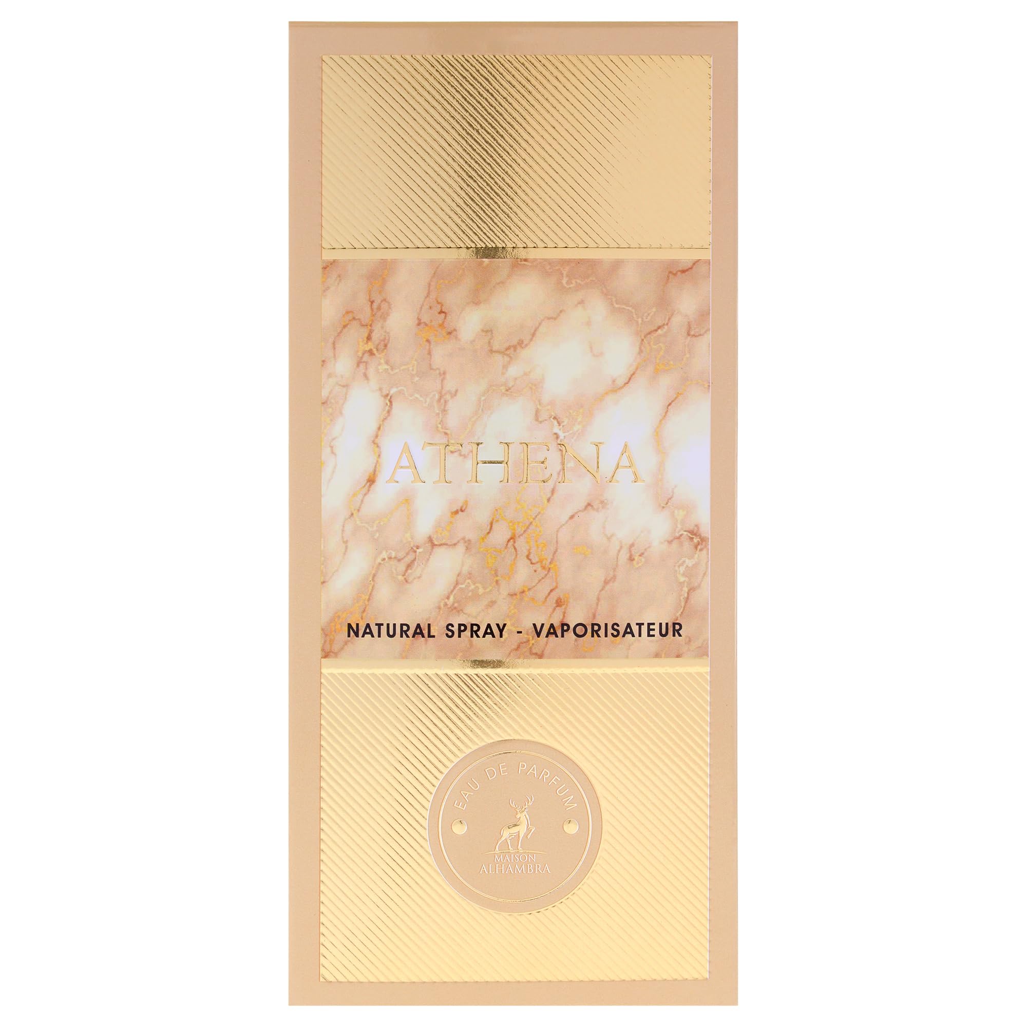 Lattafa Maison Alhambra Athena packaging box signals gift-ready presentation.